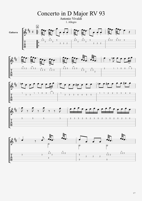 Concert for Guitar & Orchestra RV 93 I. Allegro Antonio Vivaldi guitar pro tab Guitar Guitar & Orchestra mysongbook